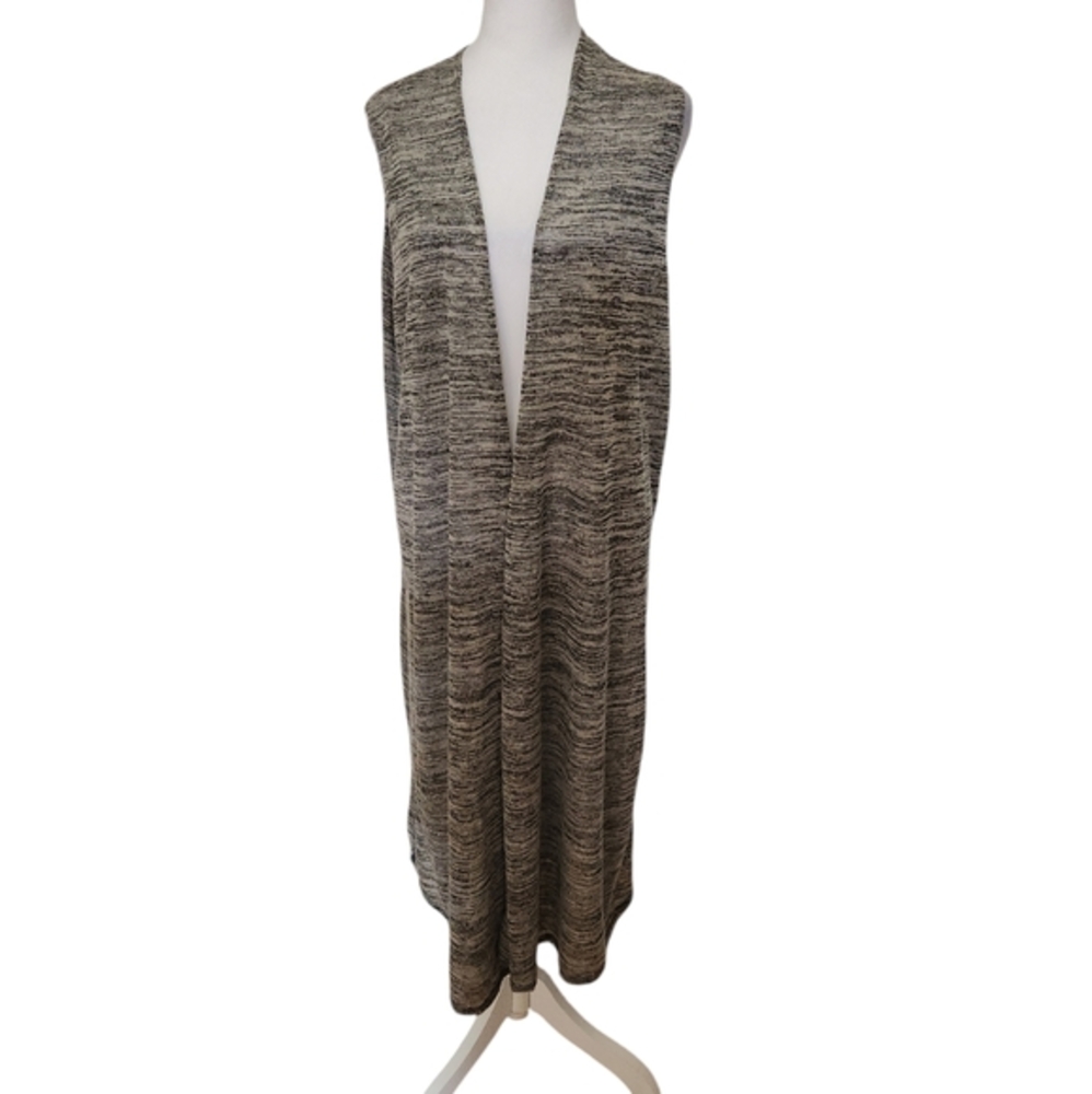 LuLaRoe Heath Gray Black Sleeveless Long Duster Cardigan  Size‎ Large